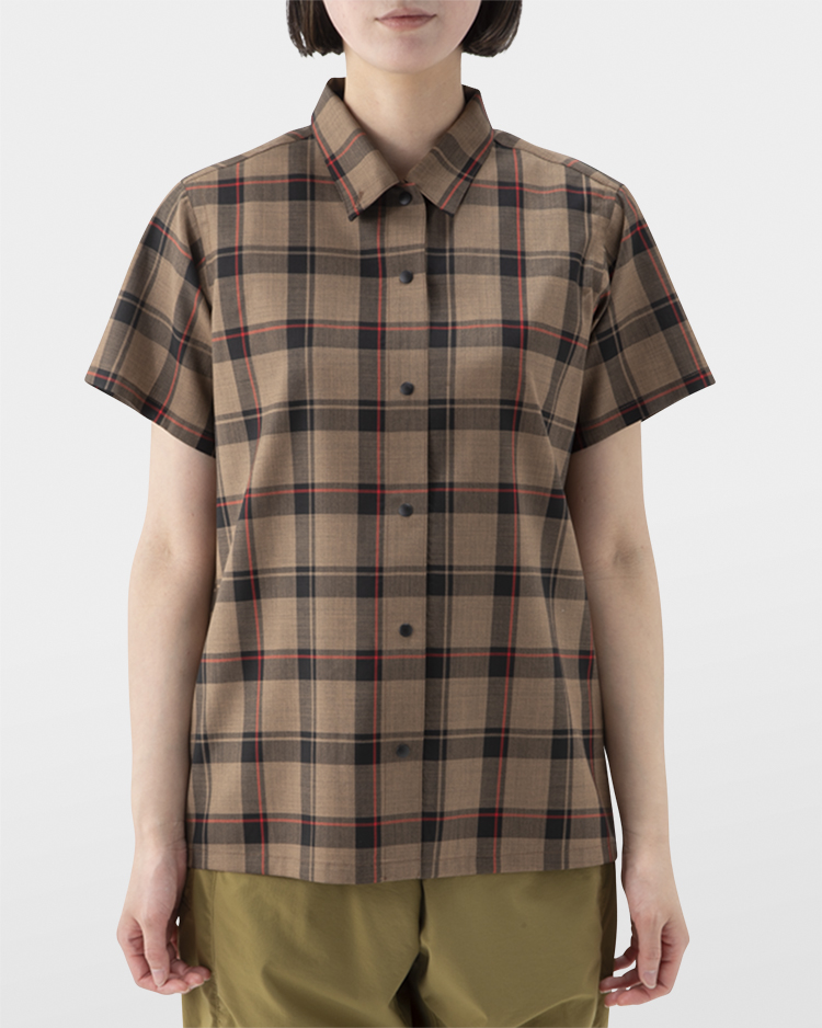 山と道 Merino Shirt Brown Check Mサイズ - 登山用品