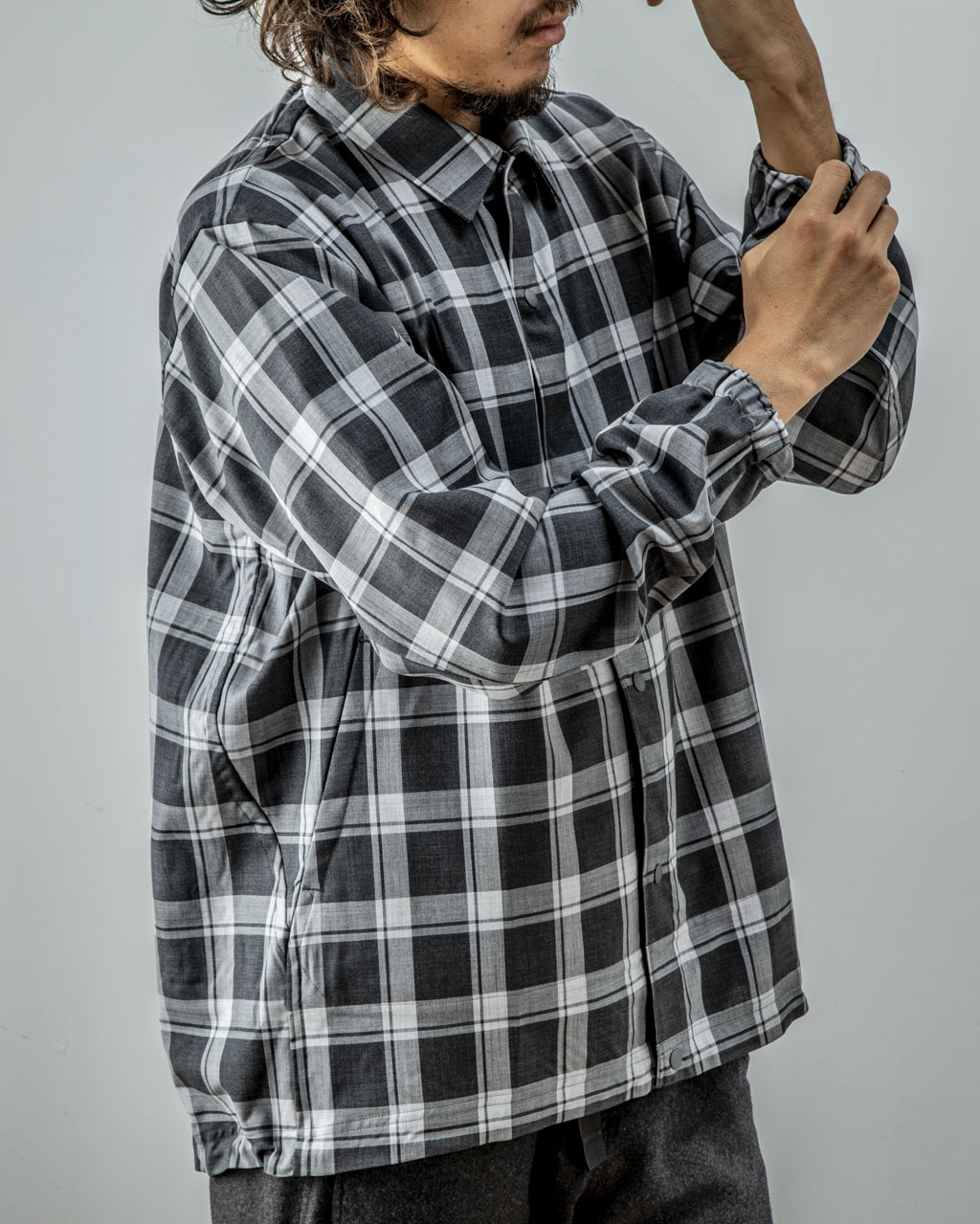 メンズ山と道 Merino Shirt M size Gray Check - シャツ