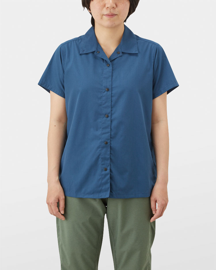 暖色系 山と道 Bamboo Short Sleeve Shirt Indigo M - crumiller.com